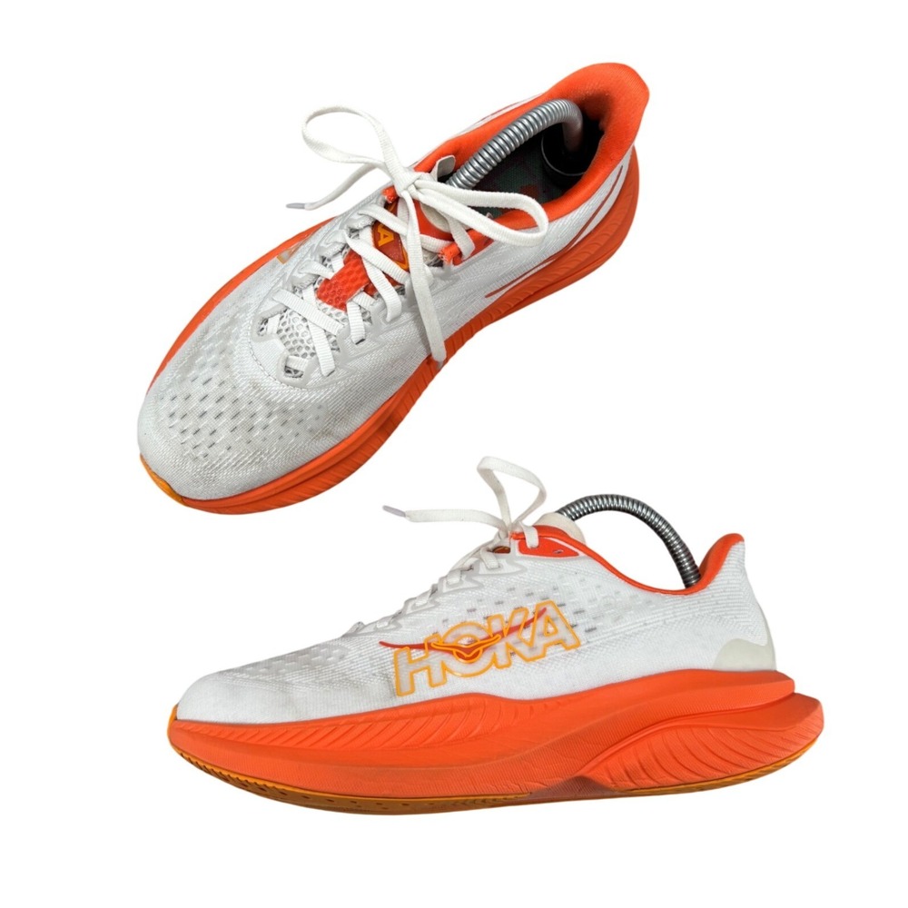 Hoka Mach 6 Running Shoes White Flame Orange Mesh Sneakers Women's Size 8